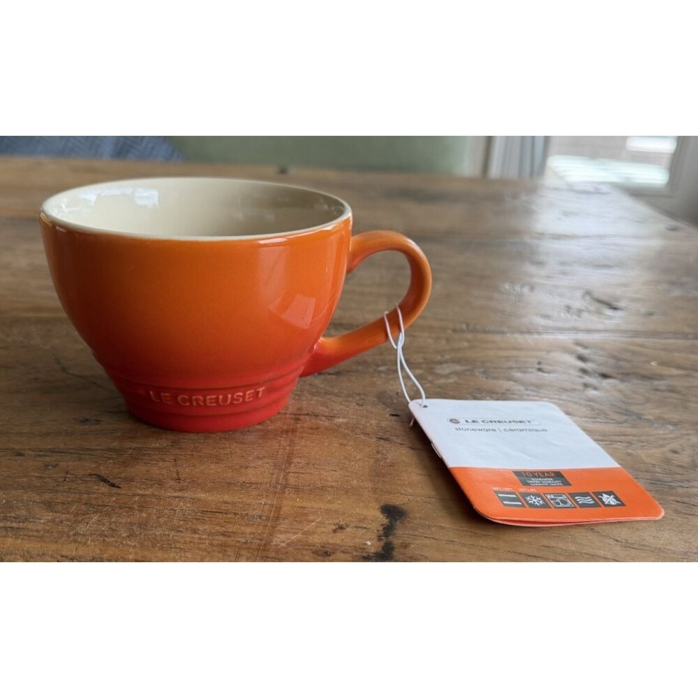 Le Creuset Stoneware Giant Cappuccino Bistro Mug 14 oz Flame Orange NEW